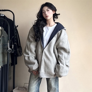 抖音得物高品质二开 26春装美式重磅宽松结构双面连帽卫衣外套W68图片