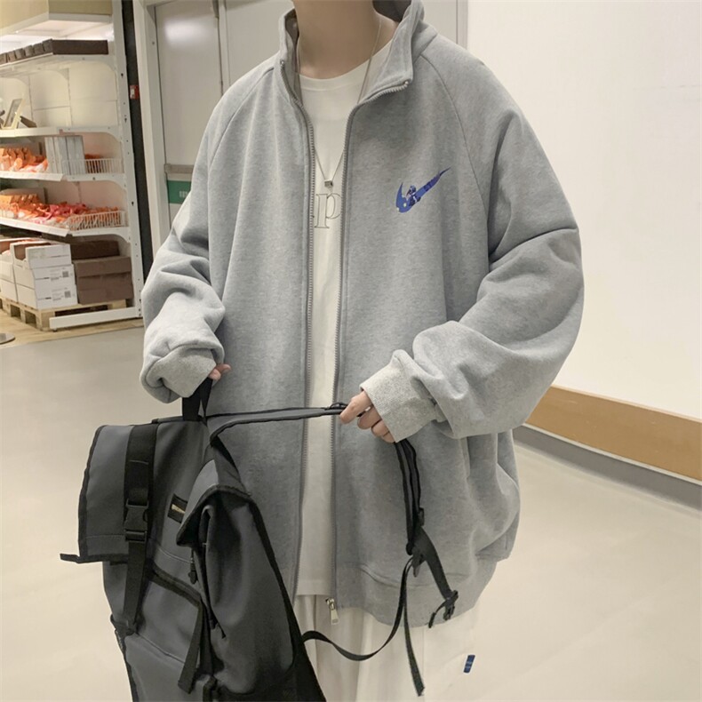 Y8887P43港风外景秋季百搭宽松外套立领开衫情侣学生对钩印花,男装卫衣,电商A026-1