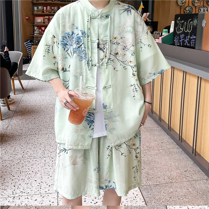 控价99夏季新中式风衬衫套装风宽松版型套装TZ5188-P60,男装衬衫,电商A128