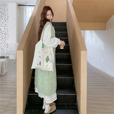 甜美小清新蝴蝶结针织背心连衣裙套装女2025秋新款减龄长裙两件套，女装套装/套裙，2C217