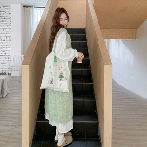甜美小清新蝴蝶结针织背心连衣裙套装女2025秋新款减龄长裙两件套图片