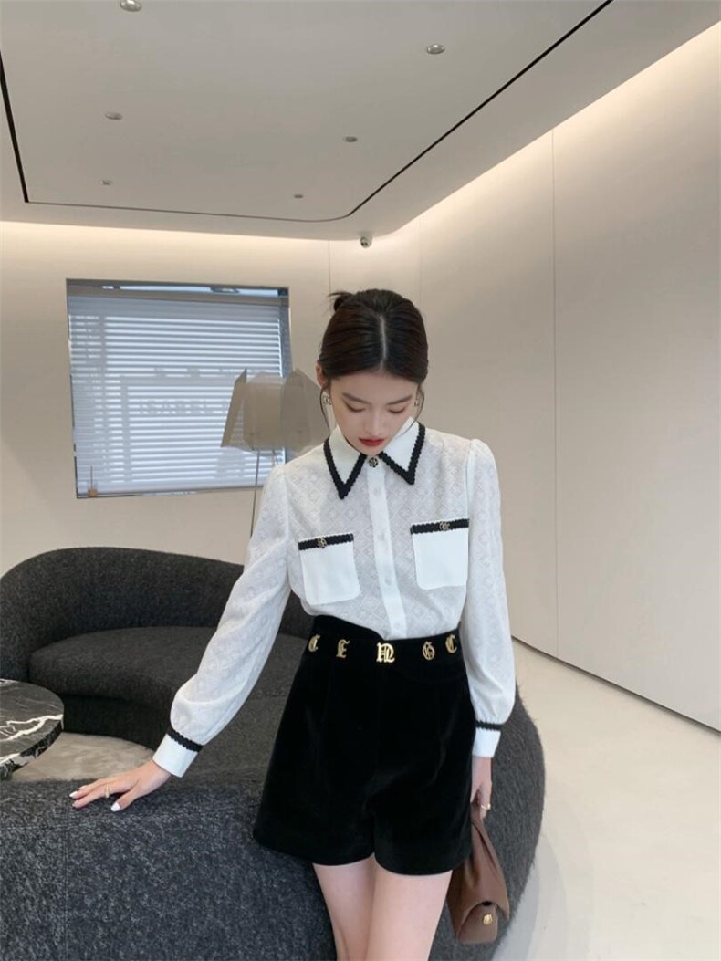 冬季新品小香衬衫，女装衬衫，束索