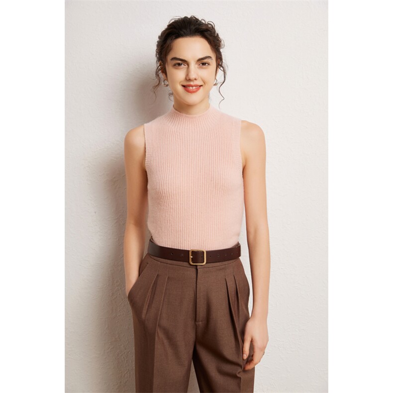 2024年秋季时尚气质百搭简约半高领显瘦无袖背心，女装背心吊带，亿嘉羊绒