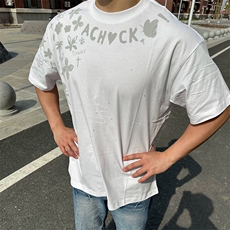 万针全刺绣工艺抖音得物高品质260克重磅纯棉双纱美式高街短袖T恤，男装T恤，电商A486