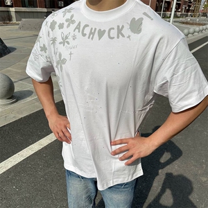 万针全刺绣工艺抖音得物高品质260克重磅纯棉双纱美式高街短袖T恤图片