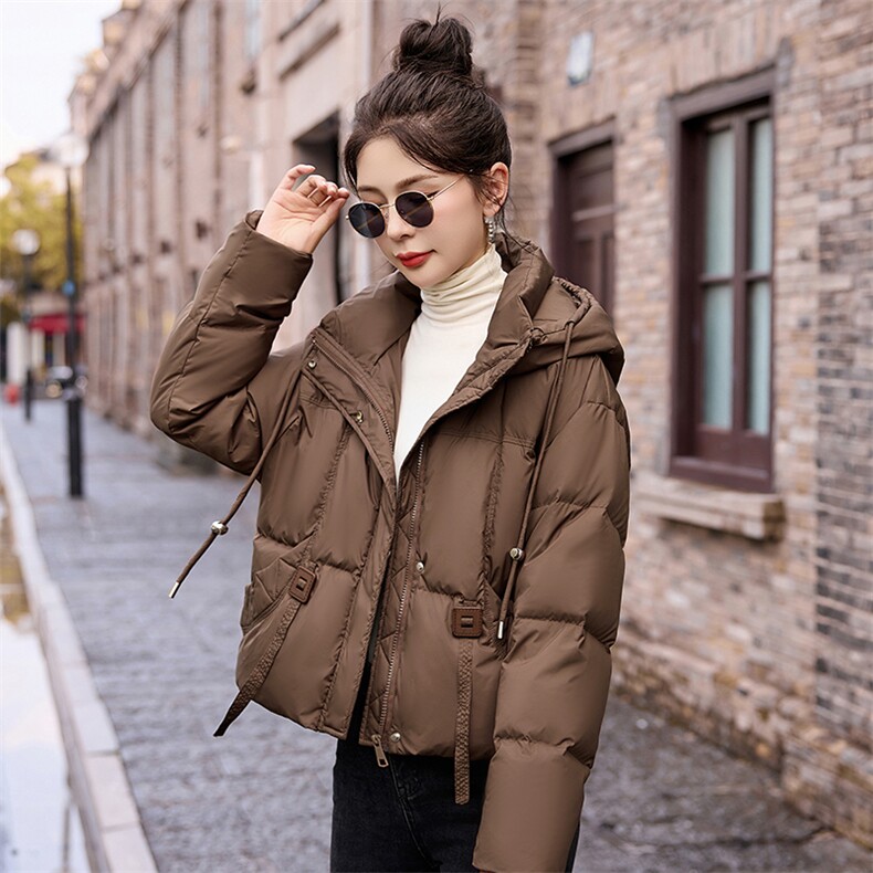 加厚保暖白鸭绒羽绒服女2024冬新款小个子洋气时尚连帽面包服外套,女装羽绒服,依如秀(原杭风阁)