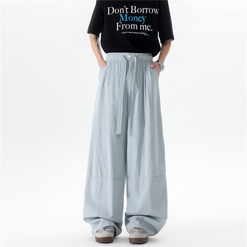 8XL-M 白色不透肌理感透气垂感休闲裤男夏季阔腿裤长裤K9137P60图片