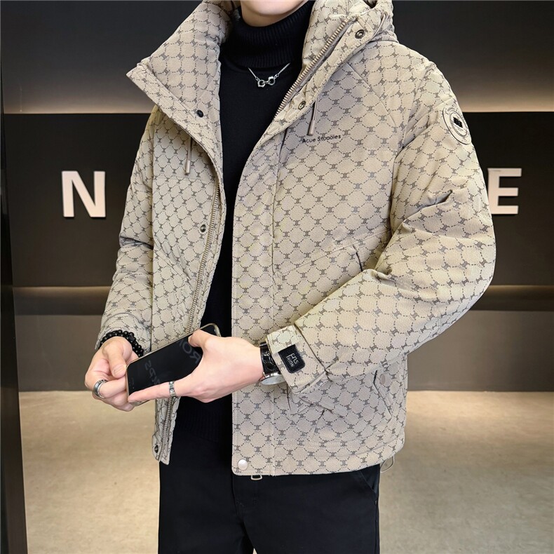 字母暗花贴标PU皮羽绒服连帽外套男上衣A329-YR9967-P235,男装羽绒服,电商A329