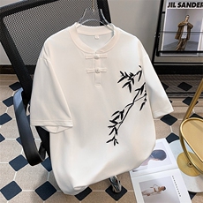风夏男T恤柳条刺绣唐装盘扣短袖T恤衫T60P40，男装T恤，星座1013-1