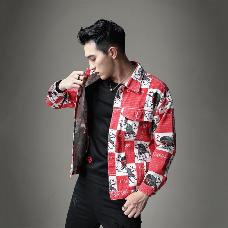 2021模图实体店款精品牛仔外套红色货号322-1,男装夹克,钱塘6007(原2006)
