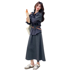 现货/条纹衬衫+披肩+腰带+半身裙套装2C233-5828-P180-K269，女装套装/套裙，2C233