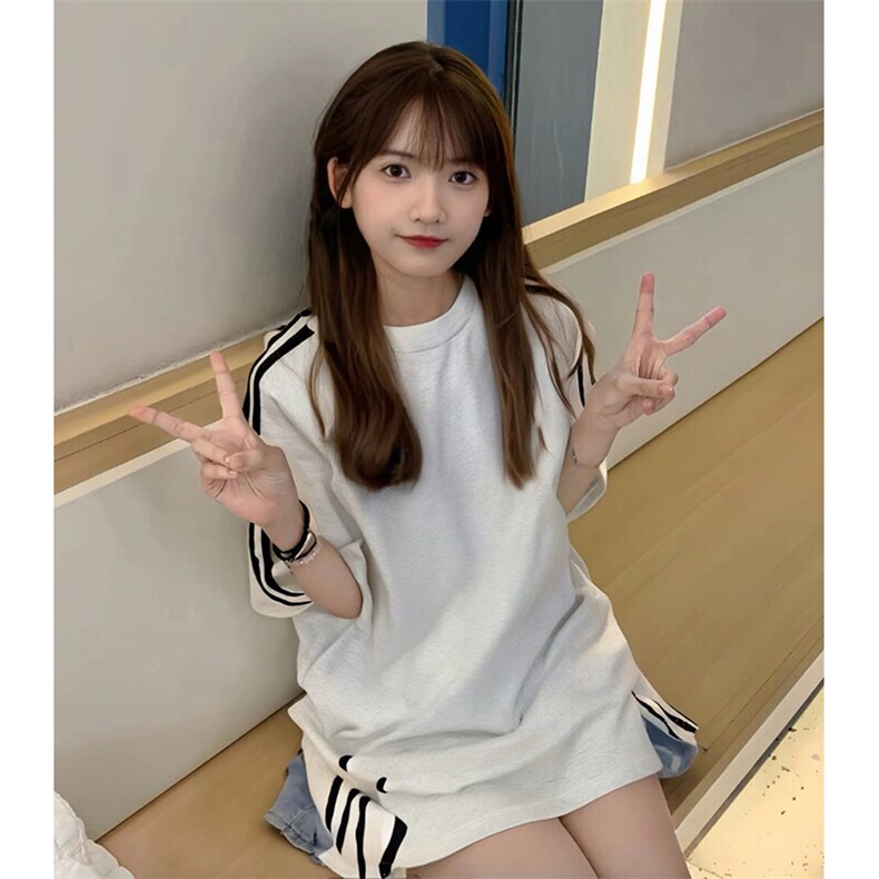 抖音得物品质二开240克宽松纯棉美式潮牌印花三条杠中性风短袖T恤，男装T恤，电商A486