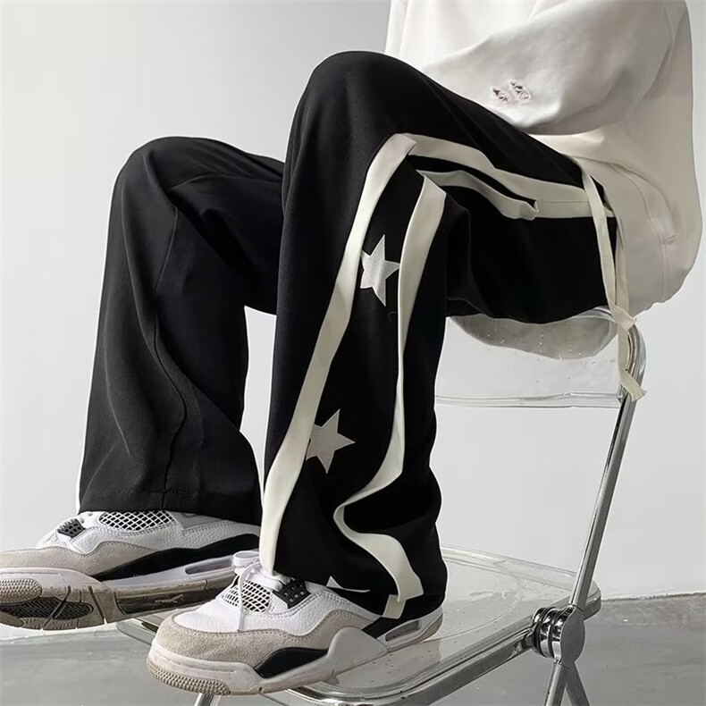 垂感裤子男夏季美式高街潮牌条纹直筒阔腿休闲运动长裤HA122-P40，女装休闲裤，星座1008-2