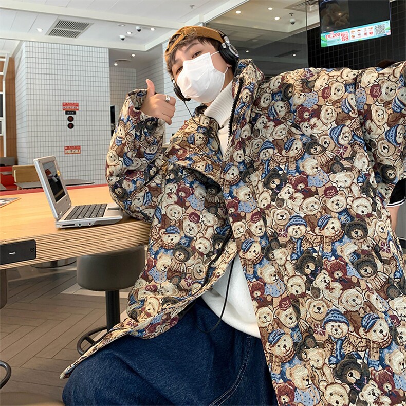 （）卡通工艺立领潮牌宽松情侣学生面包服鸭绒羽绒服控398,男装羽绒服,星座301D-4(原星座1004-4）