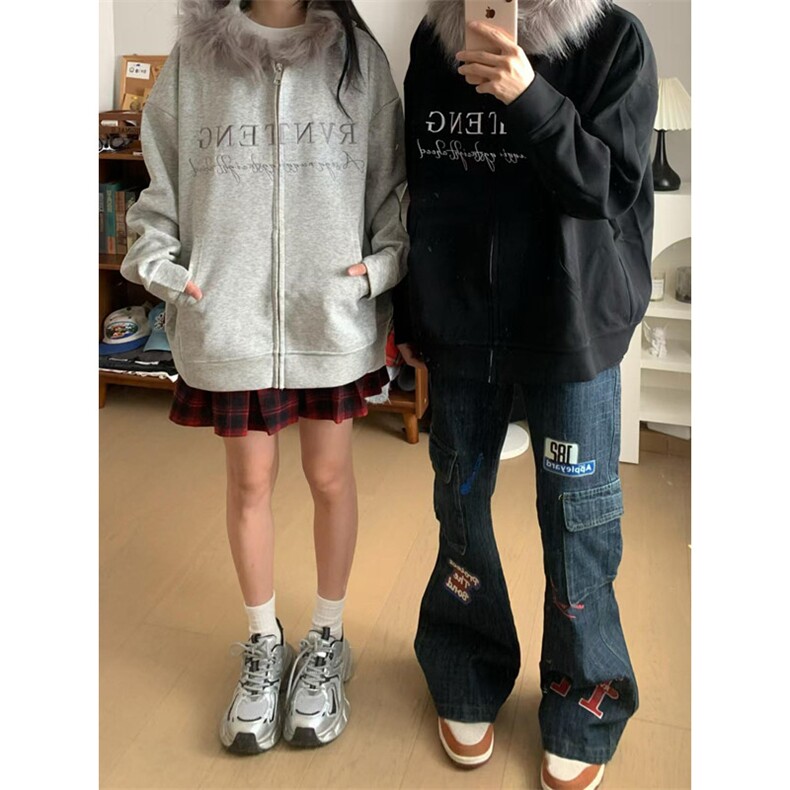 毛领连帽卫衣开衫男女秋季新款宽松bf美式街头慵懒感外套W136,男装卫衣,星座1116A（原606A-3）