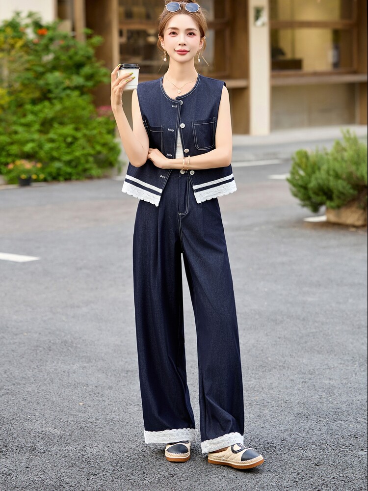 牛仔套装女2025夏季新款韩系高级减龄气质时尚休闲两件套,女装套装/套裙,魅影