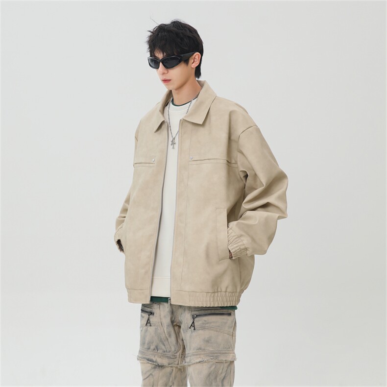 PU皮工装翻领夹克2025秋季痞帅潮流二开外套XZ301b-2-JK2591P75,男装夹克,星座301B-2（原A443-1）