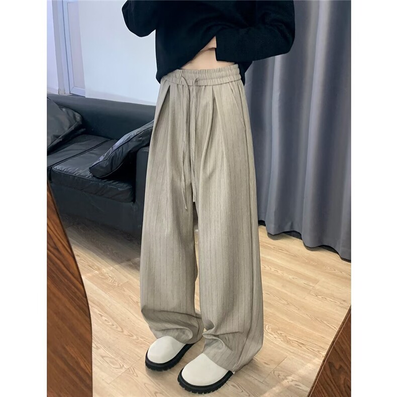 美式复古春秋款直筒宽松运动裤垂感休闲阔腿裤图片
