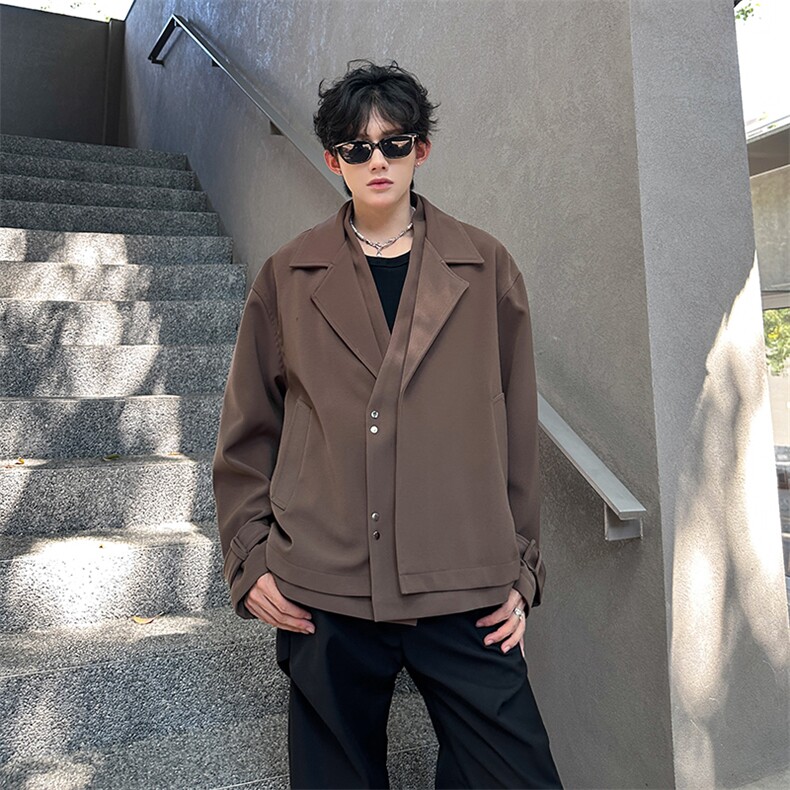 现货双层大翻领设计休闲纯色外套男上衣A071-3325-P118，女装短外套，电商A071