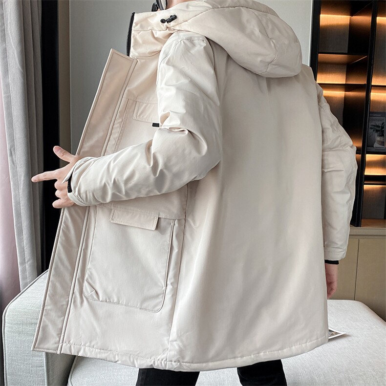 有版权长款修身连帽时尚户外工装纯色团体团建情侣学生羽绒服,男装羽绒服,星座301D-5(原星座1415）