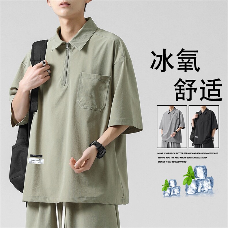 夏季冰氧薄款清爽透气垂顺舒适宽松个性翻领短袖 TT321-特批43图片