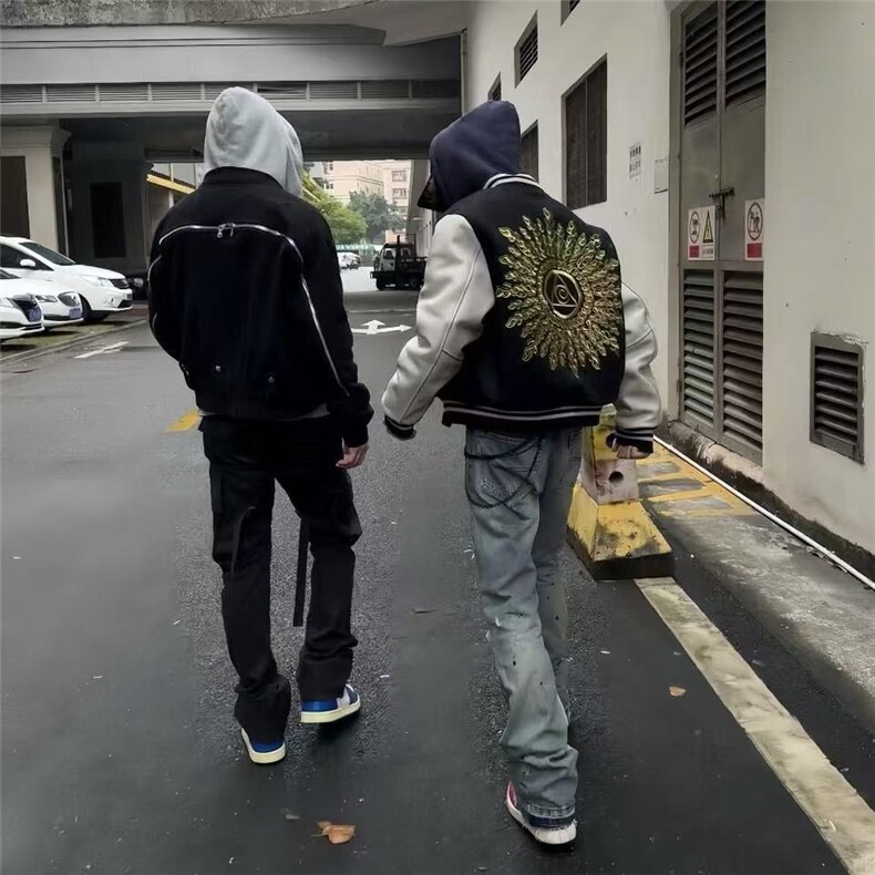 网图太阳之眼棒球夹棉外套刺绣皮袖夹克A025-KY1805-P68夹棉78,男装夹克,电商A025