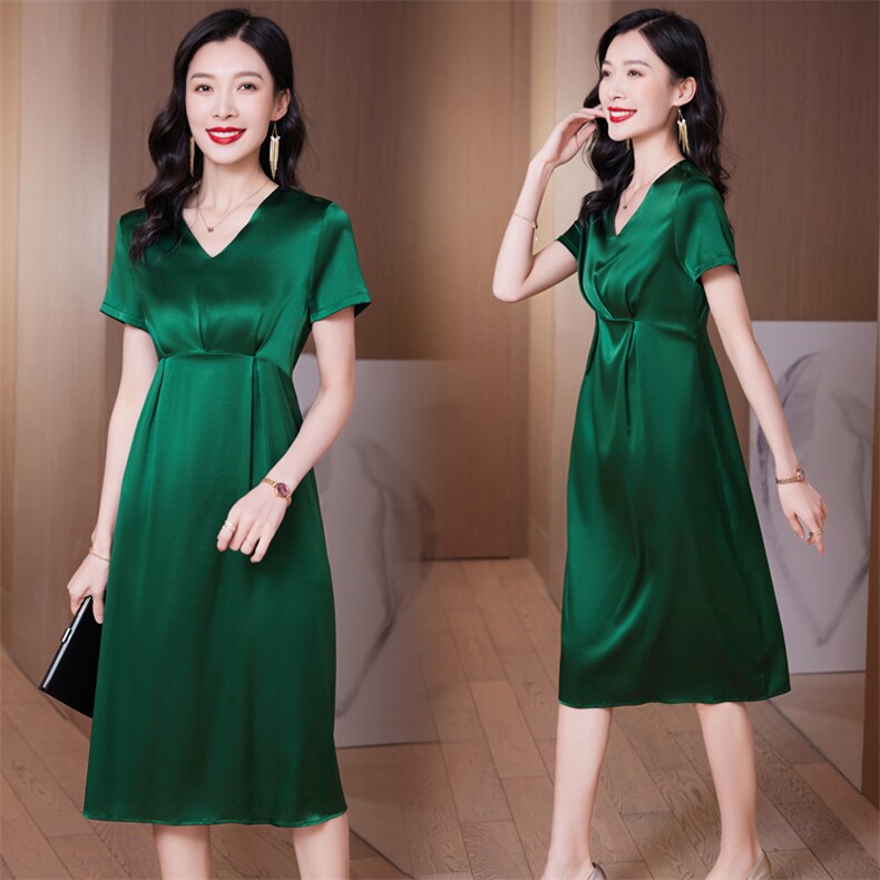 夏季棉麻中长连衣裙V领宽松显瘦系带真口袋咖啡中年妈妈大码裙子,女装连衣裙,阿舍尔精品