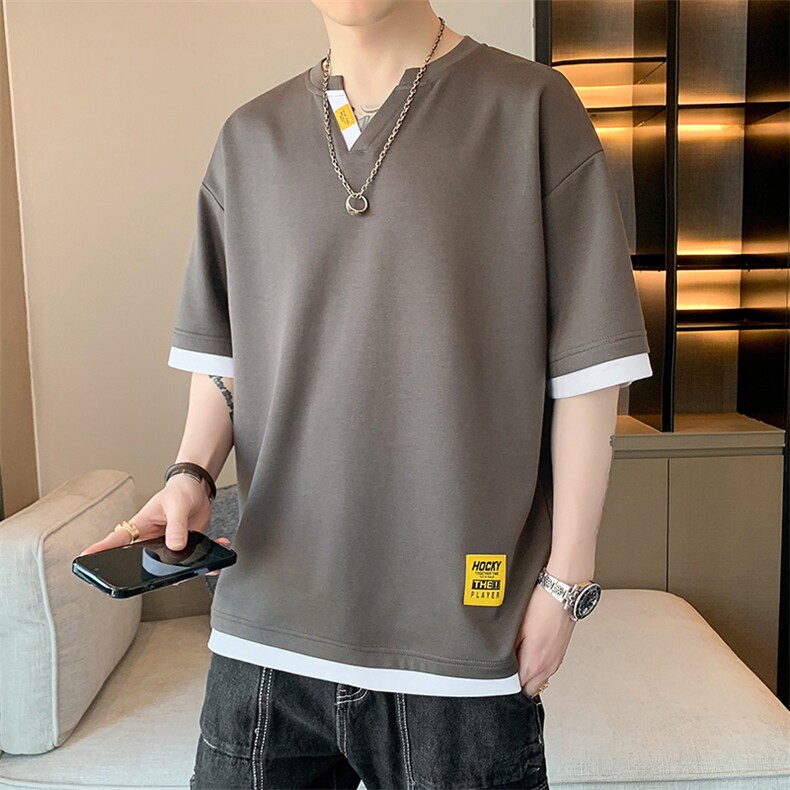 冰氧仿棉短袖店主风夏季T恤休闲百搭假两件男上衣TC3153-P28控48,男装T恤,星座717