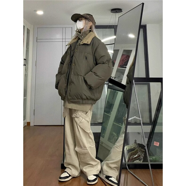 美式复古翻领多口袋面包棉服男女冬季简约设计感加厚情侣棉衣外套,男装棉衣,星座506A