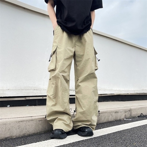 户外薄款速干休闲伞兵裤男女夏季vibe潮牌褶皱抽绳运动直筒工装裤图片