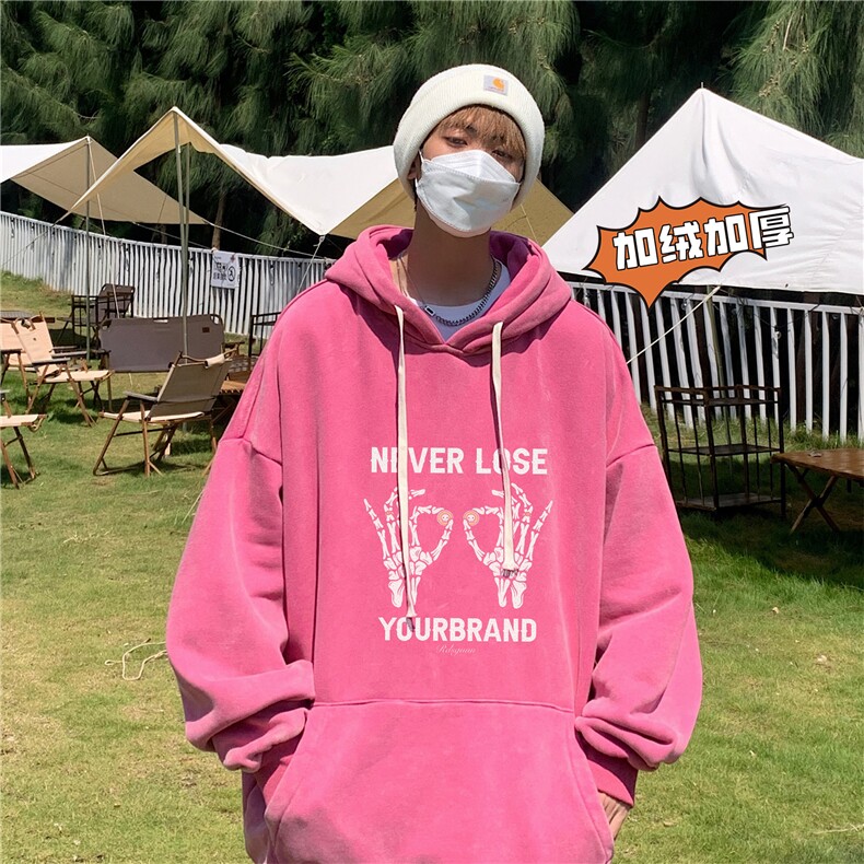 新款秋冬港风宽松连帽套头卫衣X5667-常规P70控88-加绒P80控98,男装卫衣,电商A061-1