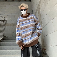 B205-P46秋冬韩版复古宽松百搭针织衫慵懒风软糯设计感格纹毛衣，男装针织衫/毛衣，星座512-6