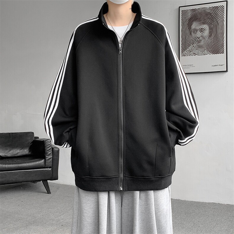 8XL-M三条杠运动卫衣特大码美式条纹立领夹克开衫外套JK5205/P65,男装夹克,电商B238