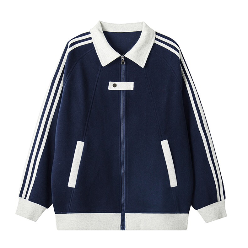 抖音得物品质秋冬美式高街重磅结构拼接织带翻领卫衣夹克外套W113，男装夹克，电商A486