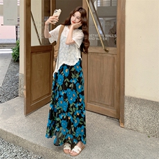 蕾丝不规则罩衫碎花吊带连衣裙套装女夏绝美流行巨好看两件套爆款，女装套装/套裙，2C015