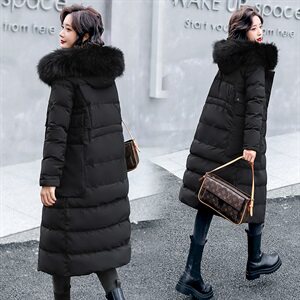 棉服2021新款时尚ins潮加厚大毛领棉服女中长款过膝面包服图片