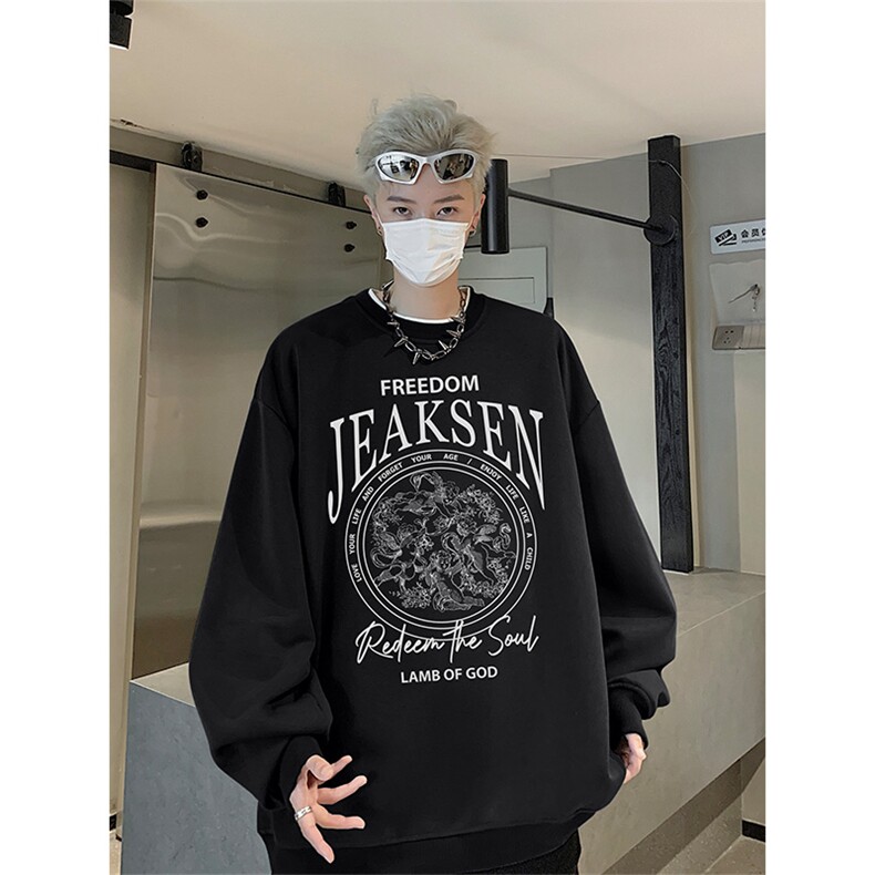 抖音品质秋季新款美式高街印花仿棉圆领卫衣wycm272-特批28控49,男装卫衣,星座605(原A050)