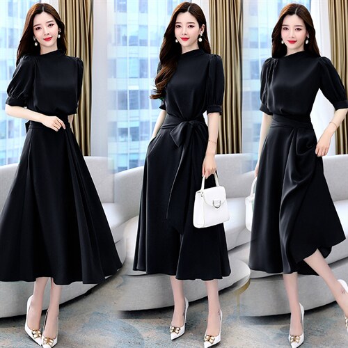 2023年夏季韩版时尚通勤中长款不规则领口修身连衣裙，女装连衣裙，卡杰菲