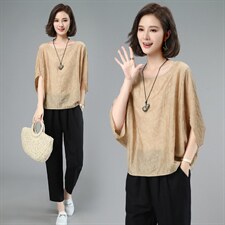 天丝女2025新款夏季中年妈妈大码宽松短袖t恤时尚洋气半袖衣，女装衬衫，涵誉