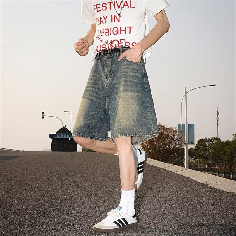 美式复古牛仔短裤男夏季薄款中裤潮牌男生宽松裤子日系休闲五分裤,男装牛仔裤,星座410-6（原星座1304-1）