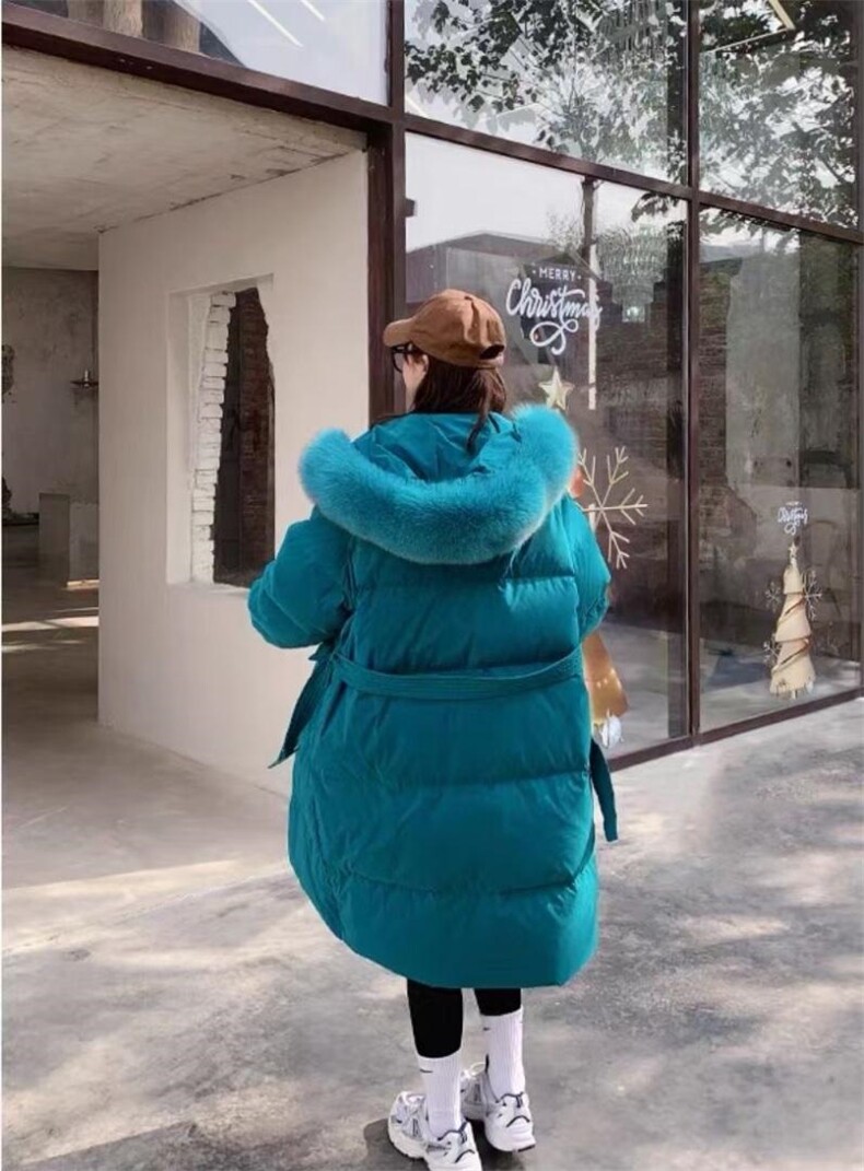 韩东大门同款腰带长款羽绒服，女装羽绒服，12PJL