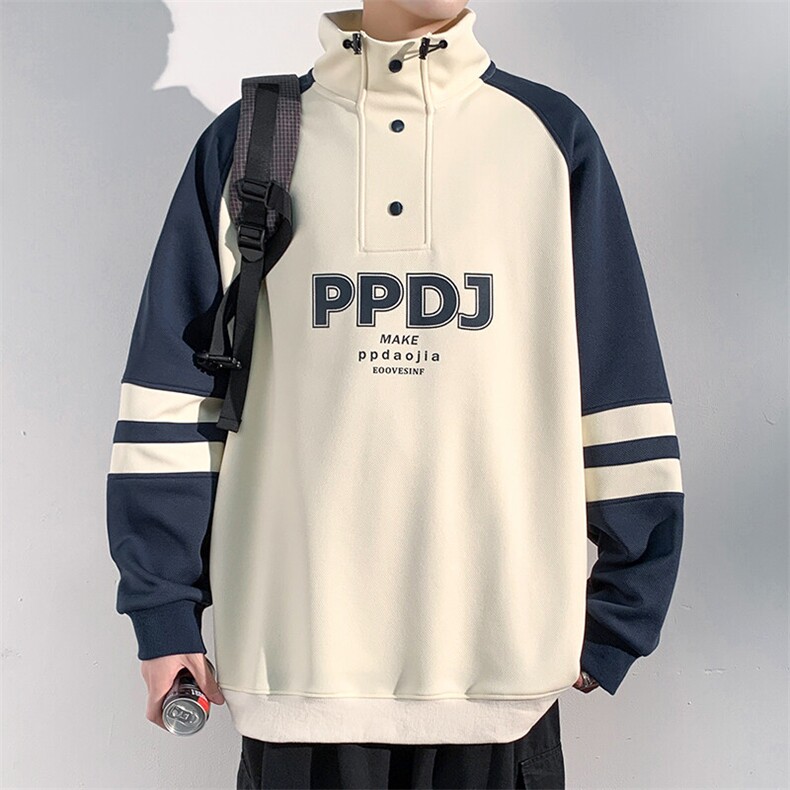 特批P40无差价25春新字母印花菠萝格立领卫衣男潮流撞色上衣W5007,男装卫衣,电商A001-1