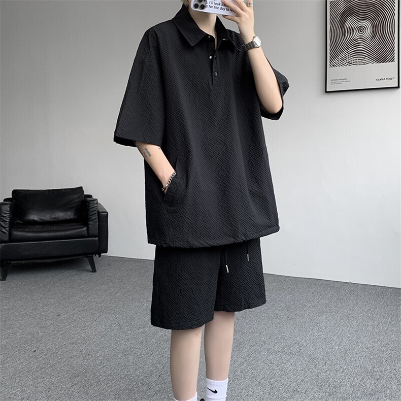 8XL-M日系工装短袖衬衫男夏季POLO衫t恤休闲运动套装TZ38004特P55图片