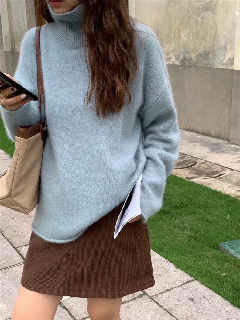 时尚百搭高领宽松羊毛衫 显瘦显高气质女装毛衣图片