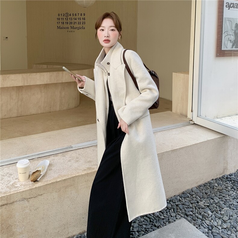 韩系白色双面呢羊毛大衣马甲两件套女2025新款ootd高级气质一整套,女装双面呢大衣,蝶眷