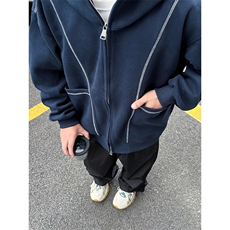 抖音得物高品质秋冬美式高街重磅结构辑明线纹理连帽卫衣外套W111，男装卫衣，电商A486