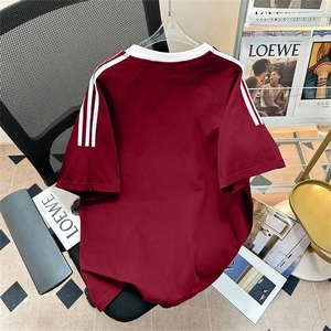 夏季美式高街重磅纯棉三条杠织带撞色男女短袖T恤ZD625-特P30