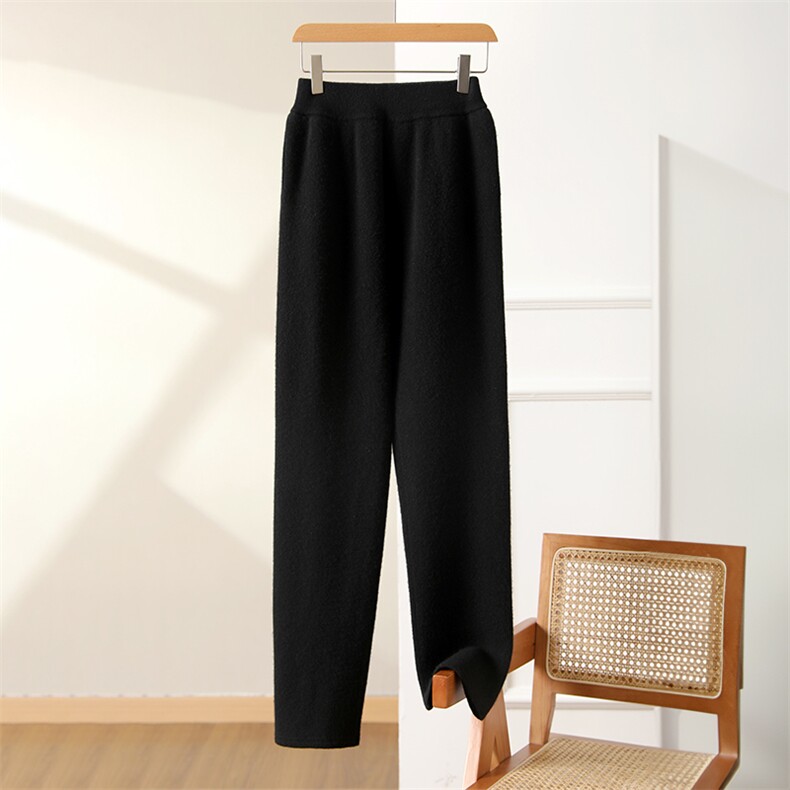 2025年冬羊毛阔腿裤女高腰垂感宽松直筒羊绒针织长裤子休闲，女装休闲裤，松航羊绒