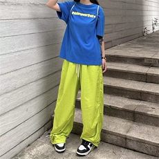 彩色轻薄直筒长裤男女潮流速干褶皱抽绳束脚长裤h1506P35，男装休闲裤，星座1013-1