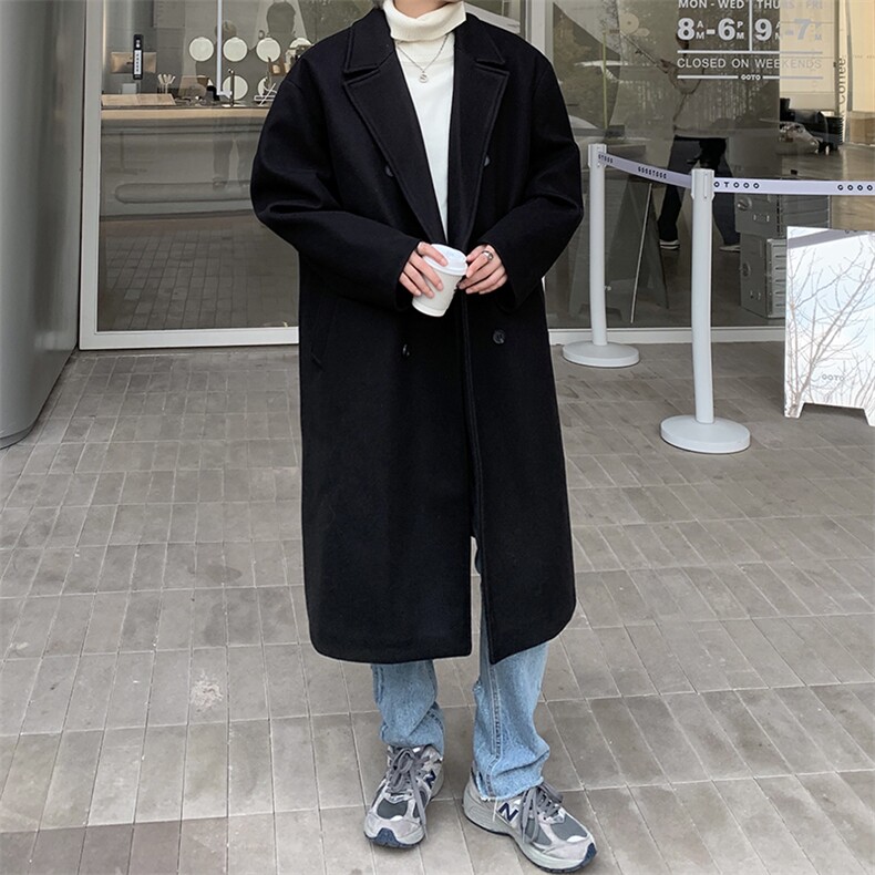 高品质秋冬毛呢大衣男中长款过膝西装领呢子风衣外套DY27P75,男装风衣,星座1013-1